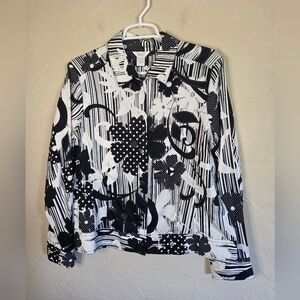 Christopher & Banks Black and White Floral Lightweight Jacket Size M NWT